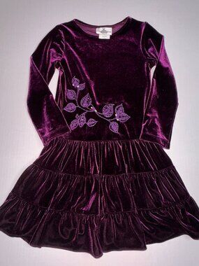 Rare Editions Girls Dress Long Sleeve Purple Velour Winter Holiday Size 6 #719